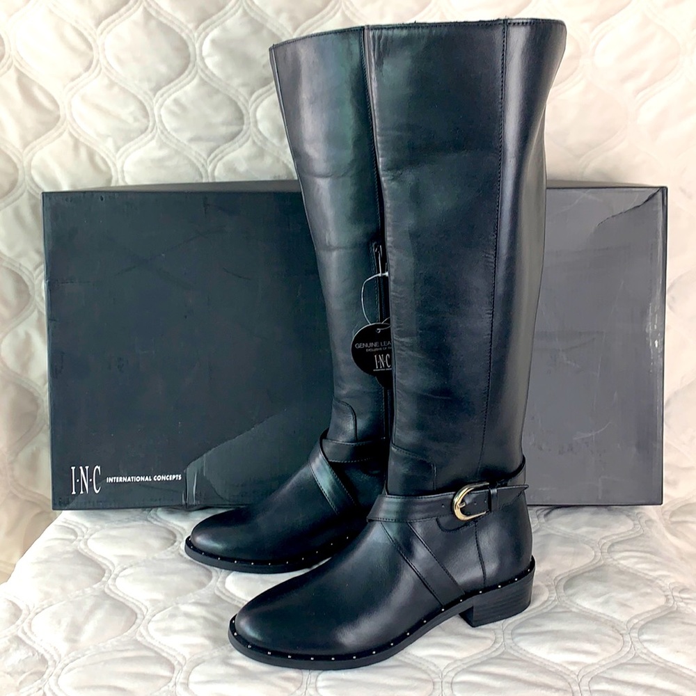 Closet Closing Sale!! INC Fadoral Black  Leather Knee High Riding Boots Size 7M